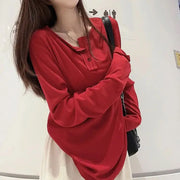 Korean lazy style loose long-sleeved T-shirt women's autumn new mid-length hot girl fashion pullover top trend