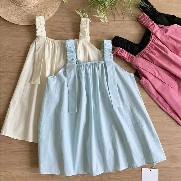 French sweet design pleated loose camisole women 2024 summer comfortable and fashionable tops