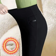 Women Winter Warm Pants Velvet Thick Trousers High Waist Elastic Middle Aged Mother Stretch Straight  5XL Pantalones