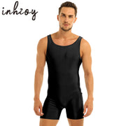 Men Stretchy Bodysuit Sleeveless Wrestling Singlet Boxer Shorts Gymnastics Leotard Jumpsuit Swimwear Swimsuit Bathing Suit