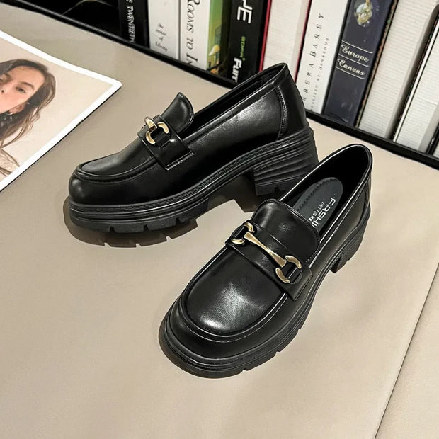 Hight Quality 2025 Spring New Business Casual Style Black Patent Leather Loafer For Women's Daily Dress Height Increasing Shoes