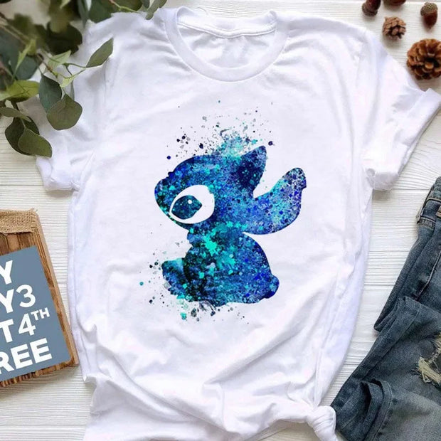 Kawaii stitch T Shirt Women Summer Tops Cartoon Heart Graphic Tees Cute Anime T-shirt Female Tshirt  Clothes