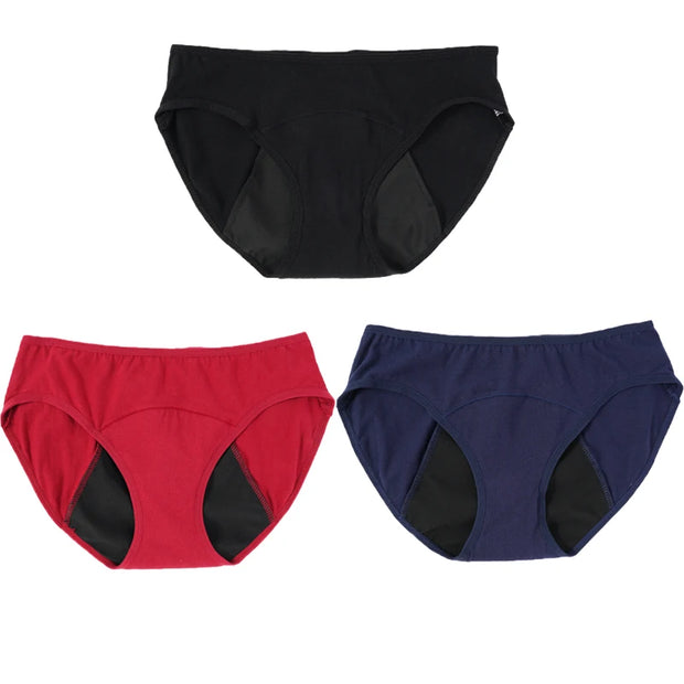 3PCS Cotton Menstrual Panties Leak Proof Briefs Women Physiological Pants Female Quick-dry Underwear Plus Size M-3XL