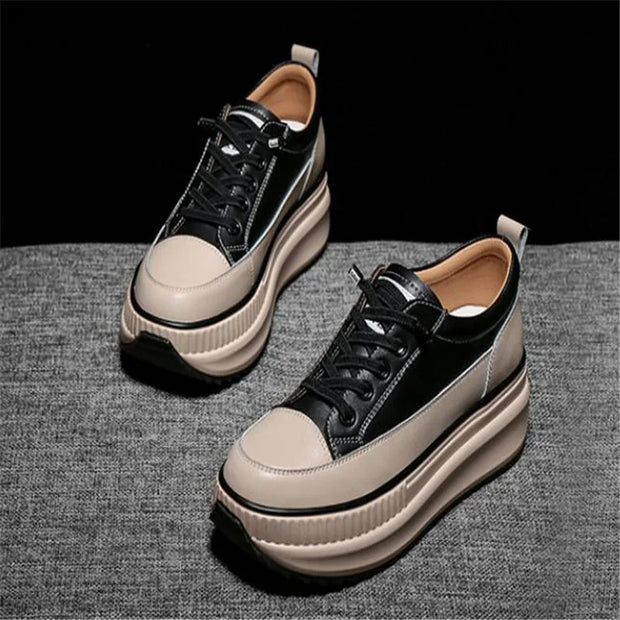 7cm Chunky Sneakers Warm Casual Vulcanized Shoes Woman High Platform Boots Lace Up High Top Leather Sneakers Women Mujer 35 40