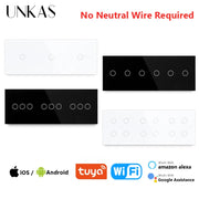 UNKAS 3 / 6 / 9 / 12 Gang WiFi Touch On / Off Smart Light Switch 228mm White Black Class Panel Outlet Single Fire Line