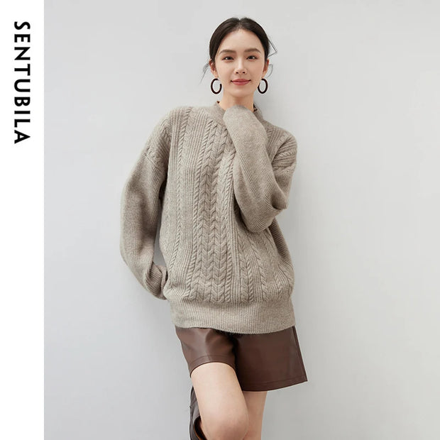 SENTUBILA Women Oversized Sweater Loose Pullovers 2024 Winter Warm Knitwear Long Sleeve Cable Knit Top Female Jumpers W44E57203