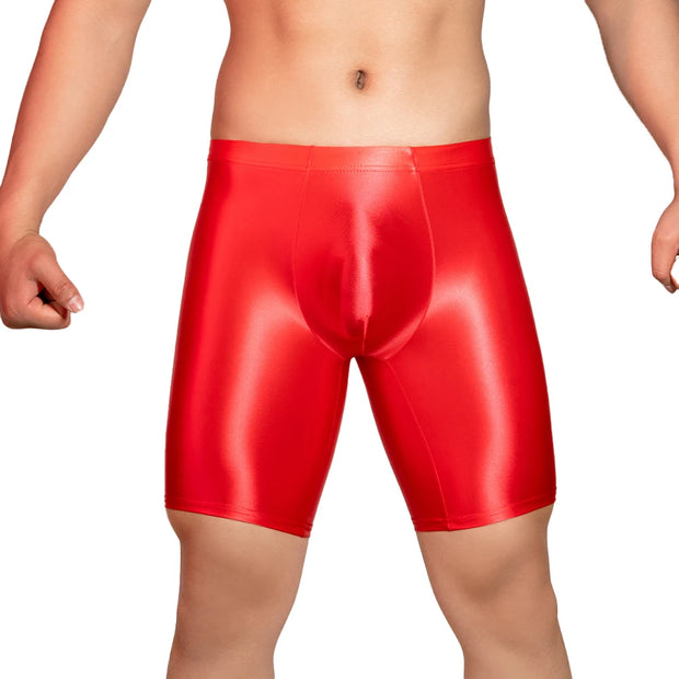 Men Sports Gym Shorts Shiny Glossy Leggings Boxer Briefs Tight Fitting Underwear Leggings Quick Dry High Stretch