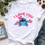 Kawaii stitch T Shirt Women Summer Tops Cartoon Heart Graphic Tees Cute Anime T-shirt Female Tshirt  Clothes