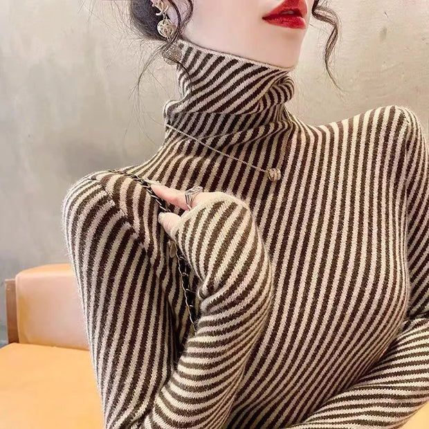 Women Clothing Slim Early Spring Top Fashion Striped Sweaters Office Lady Fashion Simple All-match Soft Knitted Pullovers