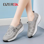 OZERSK Women Casual Shoes Quality Cow Leather Comfortable Soft Summer Breathable Office Leisure Walking Work Shoes Size 35-40