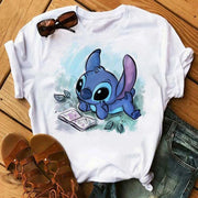 Kawaii stitch T Shirt Women Summer Tops Cartoon Heart Graphic Tees Cute Anime T-shirt Female Tshirt  Clothes