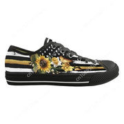 Custom Made Sunflower American Flag Design Lightweight Canvas Low Top Shoes Outdoor Walking Footwear Soft Sole Casual Sneakers