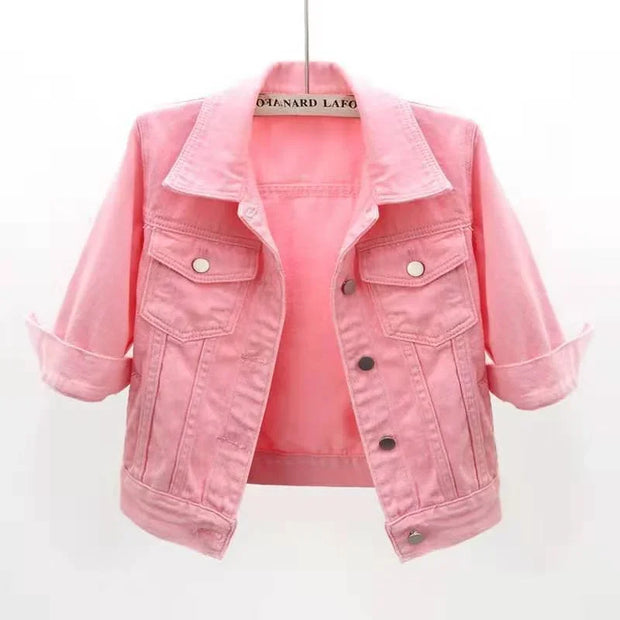 2024 Summer Women Denim Jacket Candy Color Casual Short Denim Coat Famale Jeans Jackets Outerwear Casaco Jaqueta Feminina B235