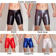 Men Sports Gym Shorts Shiny Glossy Leggings Boxer Briefs Tight Fitting Underwear Leggings Quick Dry High Stretch