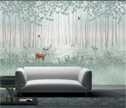 XUE SU wall covering professional custom wallpaper large mural hand-painted wood sika deer background wall