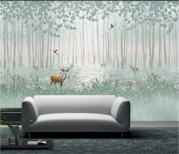 XUE SU wall covering professional custom wallpaper large mural hand-painted wood sika deer background wall