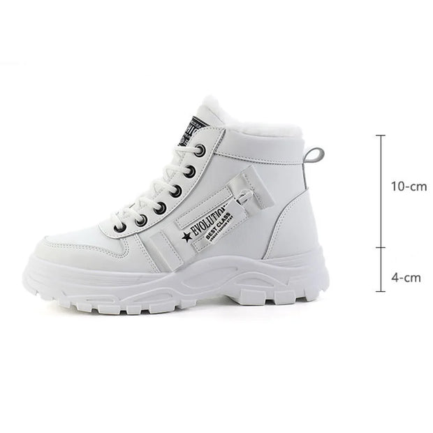 Women Sneakers winter shoes PU Leather trainers Woman Warm plush High Top sport shoes 2001