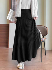 Women's Winter Skirts Elastic High Waist A-LINE Knitted White Skirt Korean Fashion Big Pendulum Pleated Long Skirts for Women