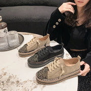 Autumn Suede Loafers Crystal Luxury Flat Shoes Designer Lace Fashion Leopard Pattern Women's Casual Sports Shoes Zapatos Mujer