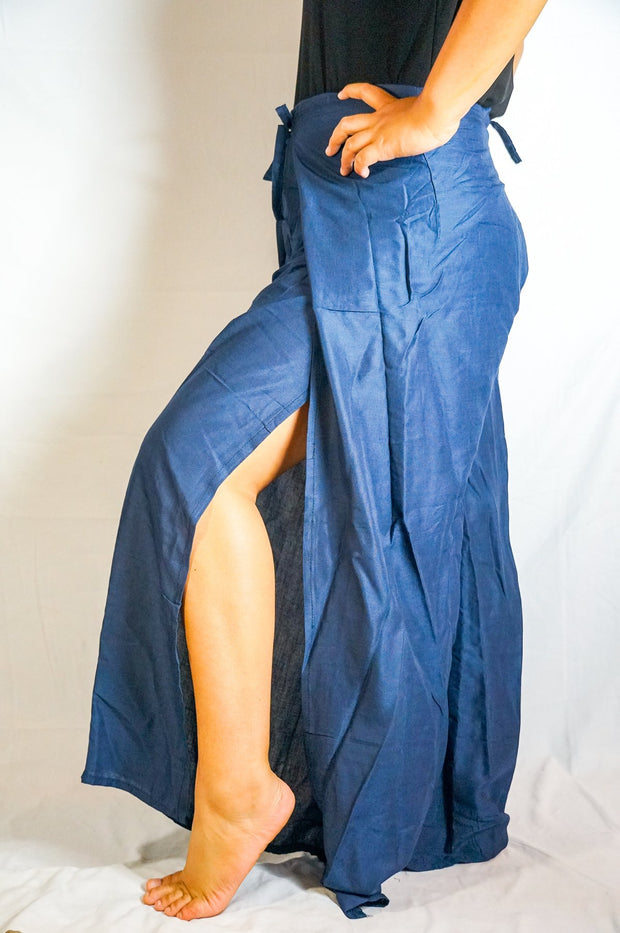 Solid Blue Palazzo Wrap Pants, Hippie Pants, Boho Harem Flow Pants