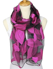 Jacquard Silk Scarf with Leaf Design - Soft Touch