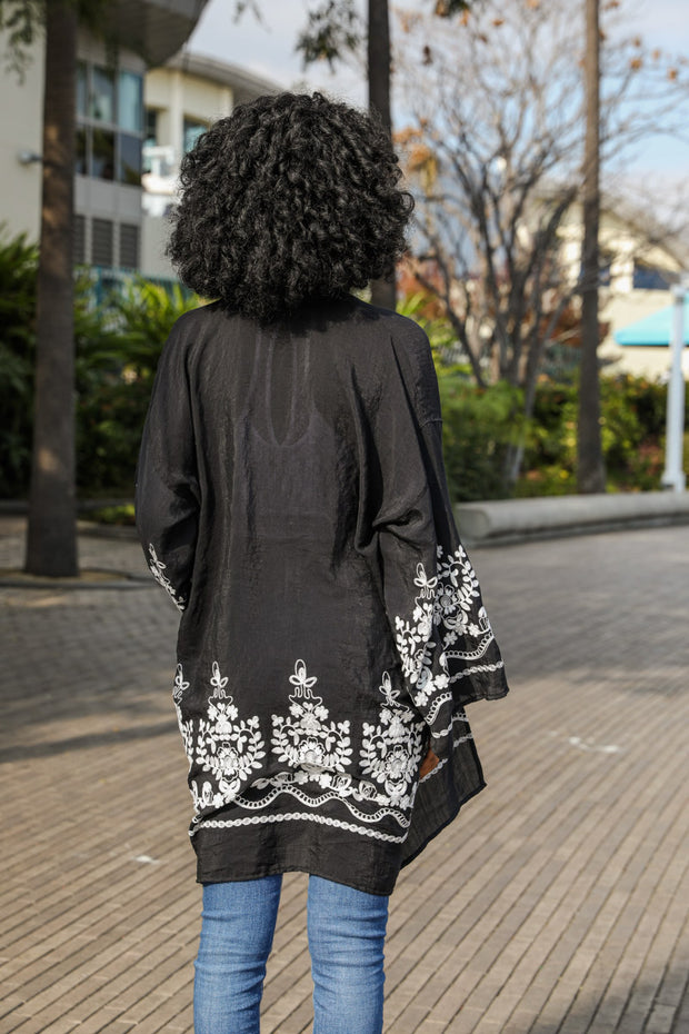 Embroidered Floral Vine Kimono