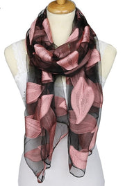 Jacquard Silk Scarf with Leaf Design - Soft Touch