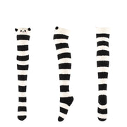 Thick Over The Knee Socks Women Striped Thigh Highs Cute Socks Kawaii Panda Fox Stockings Women's Warm Floor Towel Socks