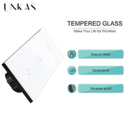 UNKAS 3 / 6 / 9 / 12 Gang WiFi Touch On / Off Smart Light Switch 228mm White Black Class Panel Outlet Single Fire Line