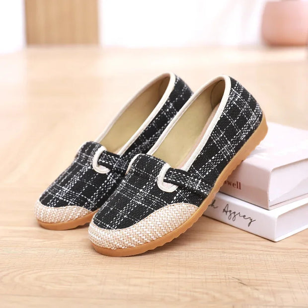 2025 Spring Flat Shoes Ethnic Canvas Casual Womens Shoes Comfortable Non-slip Fisherman Shoes Untied Oxbow Single Sneakers