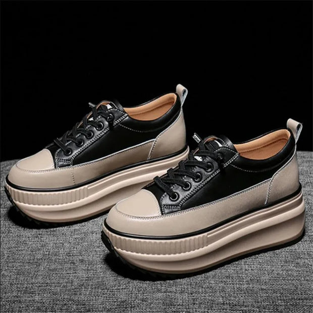 7cm Chunky Sneakers Warm Casual Vulcanized Shoes Woman High Platform Boots Lace Up High Top Leather Sneakers Women Mujer 35 40