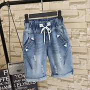 Large Size Women Fat MM Summer Students Denim Shorts Female Five Points Wide Leg Harem Trousers MZ1573