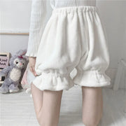 Winter Warm Bowknot Lace Ruffle Pumpkin Bloomers Victorian Plush Shorts Women Girls Lolita Harajuku Y2k Lantern Shorts Pants