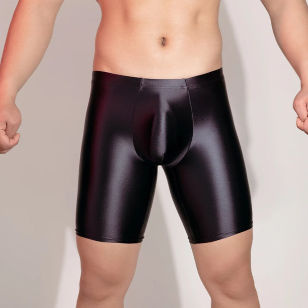 Men Sports Gym Shorts Shiny Glossy Leggings Boxer Briefs Tight Fitting Underwear Leggings Quick Dry High Stretch