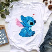 Kawaii stitch T Shirt Women Summer Tops Cartoon Heart Graphic Tees Cute Anime T-shirt Female Tshirt  Clothes