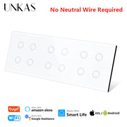 UNKAS 3 / 6 / 9 / 12 Gang WiFi Touch On / Off Smart Light Switch 228mm White Black Class Panel Outlet Single Fire Line