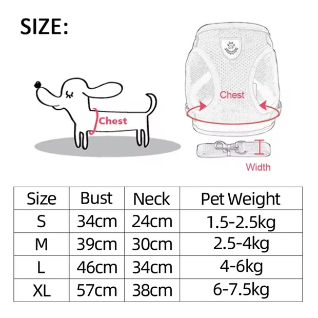 Dog Harness Clothes Reflective Breathable Adjustable Pet Collars Outdoor Walking Lead Leash French Bulldog Chihuahua Vest Chest