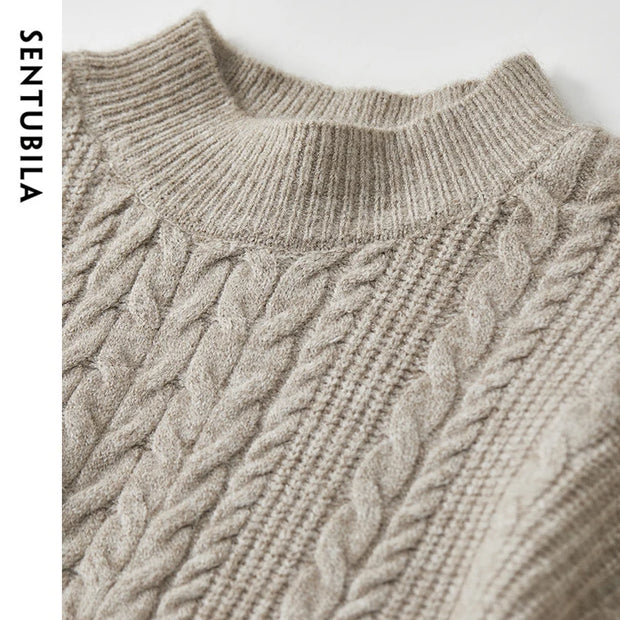 SENTUBILA Women Oversized Sweater Loose Pullovers 2024 Winter Warm Knitwear Long Sleeve Cable Knit Top Female Jumpers W44E57203