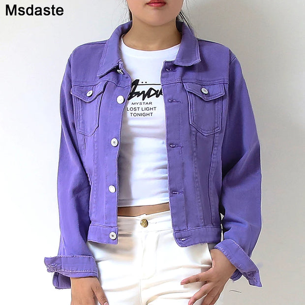 Denim Coat For Women Casual Chaqueta Mujer Casaco Jaqueta Feminina New Spring Autumn Purple Short Jeans Jackets Coats Outerwear