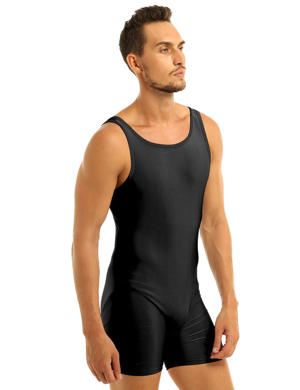 Men Stretchy Bodysuit Sleeveless Wrestling Singlet Boxer Shorts Gymnastics Leotard Jumpsuit Swimwear Swimsuit Bathing Suit