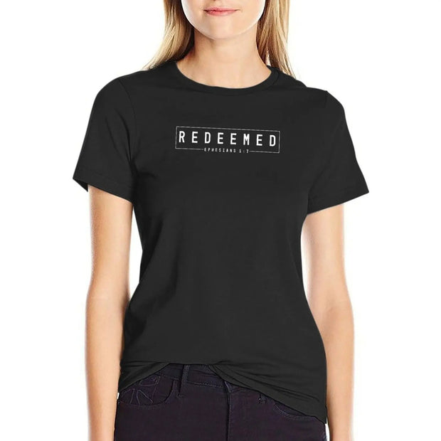 Christian t shirt, redeemed, Ephesians 1:7 T-Shirt Aesthetic clothing funny workout shirts for Women