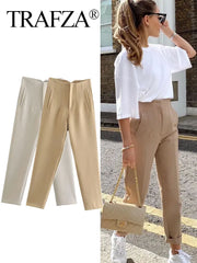 TRAFZA Women Elegant Solid Pencil Pants High Waist Pant For Women Casual Streetwear Woman Trousers Office Wear Chic Pant