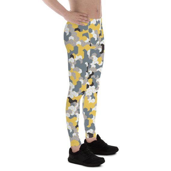 Mens Leggings - Yellow Sports Camo Leggings