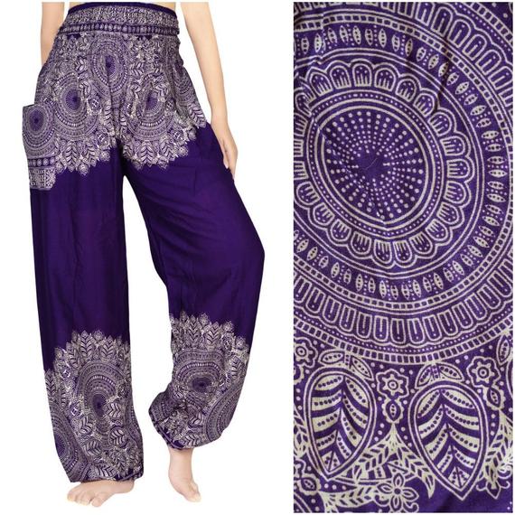 Purple FLORAL Women Boho Pants Hippie Pants Yoga Pants