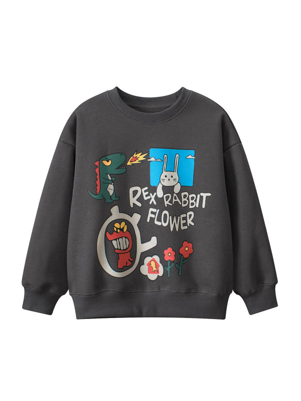 Arrival Boys Cartoon Print Crew Neck Long Sleeves Thick Sweatshirt