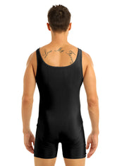 Men Stretchy Bodysuit Sleeveless Wrestling Singlet Boxer Shorts Gymnastics Leotard Jumpsuit Swimwear Swimsuit Bathing Suit