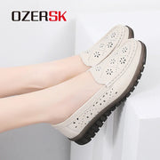 OZERSK Summer Women's Small White Shoes Non-Slip Hollow Breathable Ladies Casual Lightweight Soft Sole Single Shoes Size 35-41